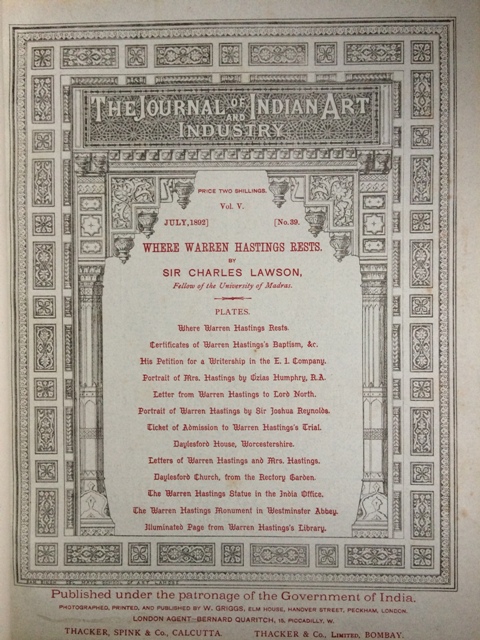 Image for The Journal of Indian History, Vol. V., July, 1892, No. 39. Where Warren Hastings Rests. (with original trial tickets bound in).