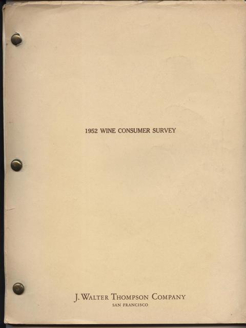Image for 1952 Wine Consumer Survey, prepared by the J. Walter Thompson Company.